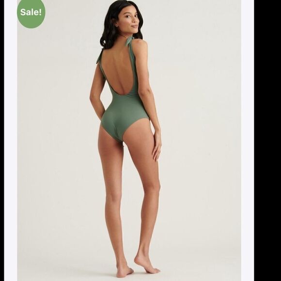 Lucky Brand Womens Swim Shoulder Tie One Piece 3032 Avocado - Picture 2 of 11